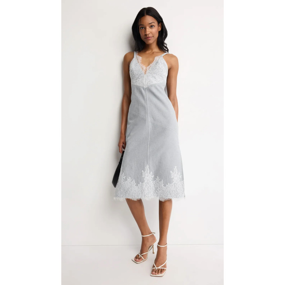3.1 Phillip Lim Denim Slip Dress With Lace Hem Size 10